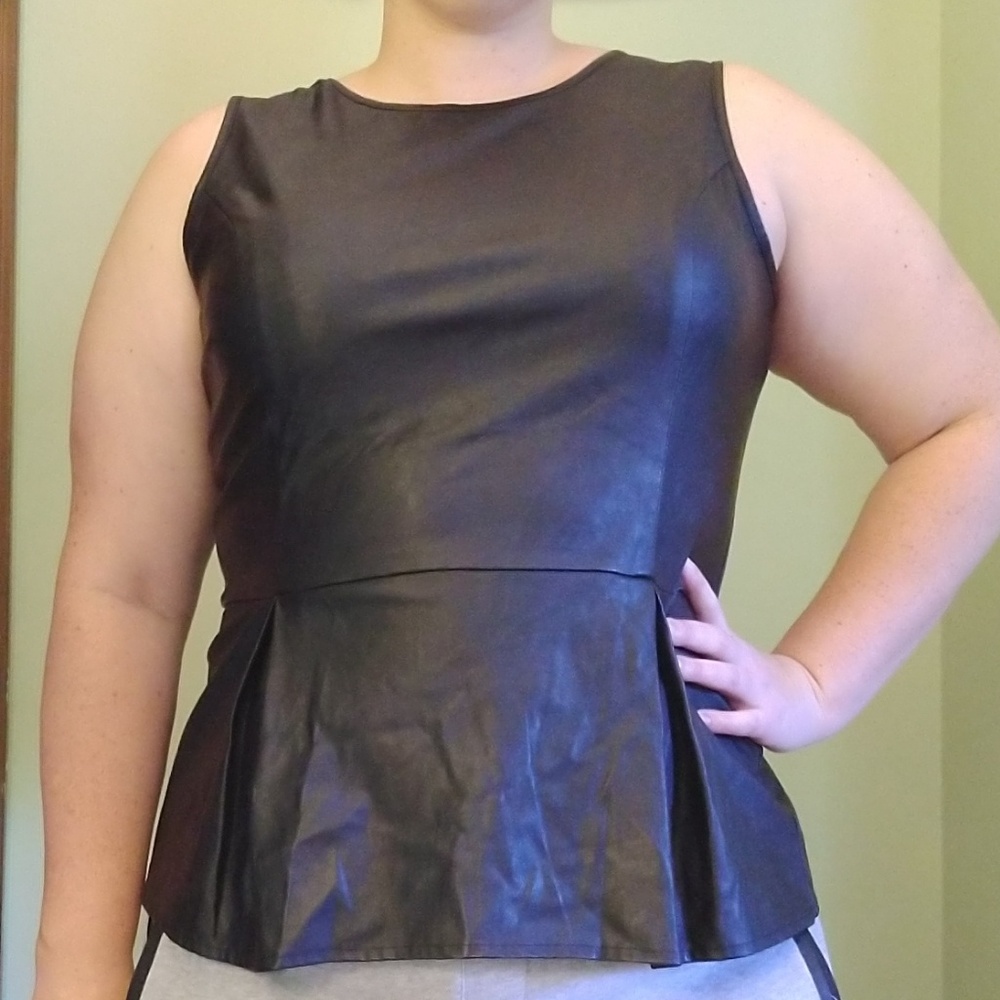 Black latex stretch peplum top